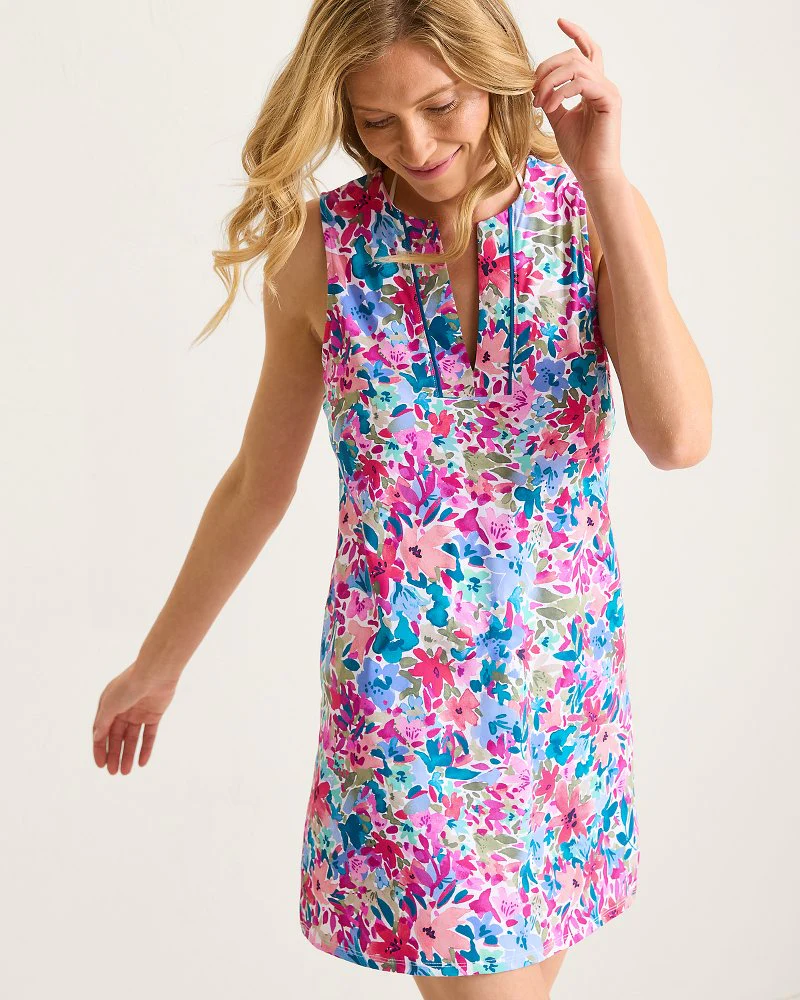 Watercolor Floral Split-Neck Beach Romper