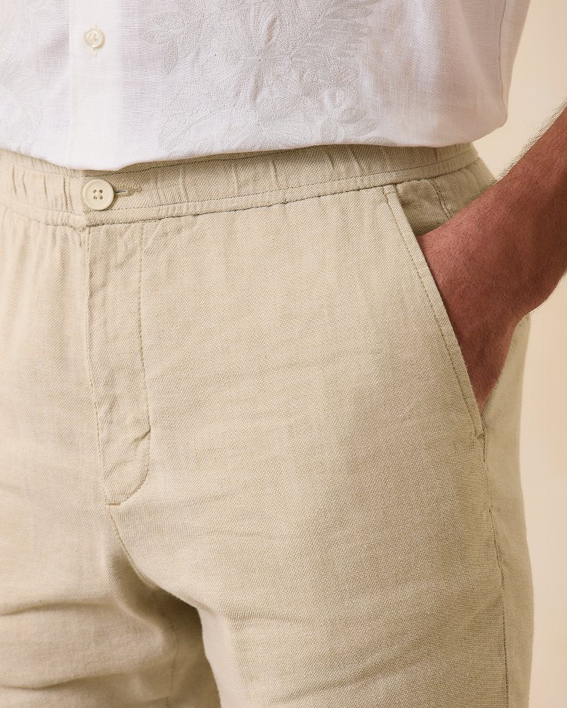 Beach Coast Linen-Blend Elastic-Waist Pants - Image 3