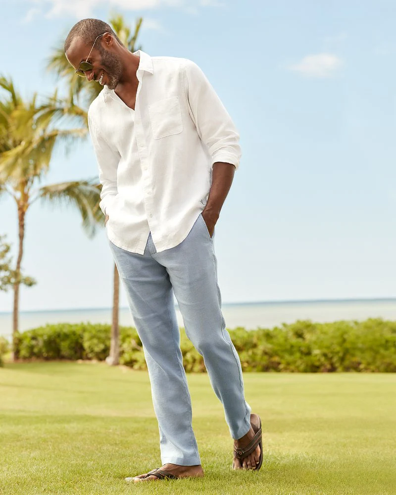 Beach Coast Linen-Blend Elastic-Waist Pants - Image 3