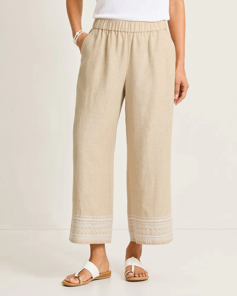 Two Palms Embroidered Linen Coulottes - Image 2