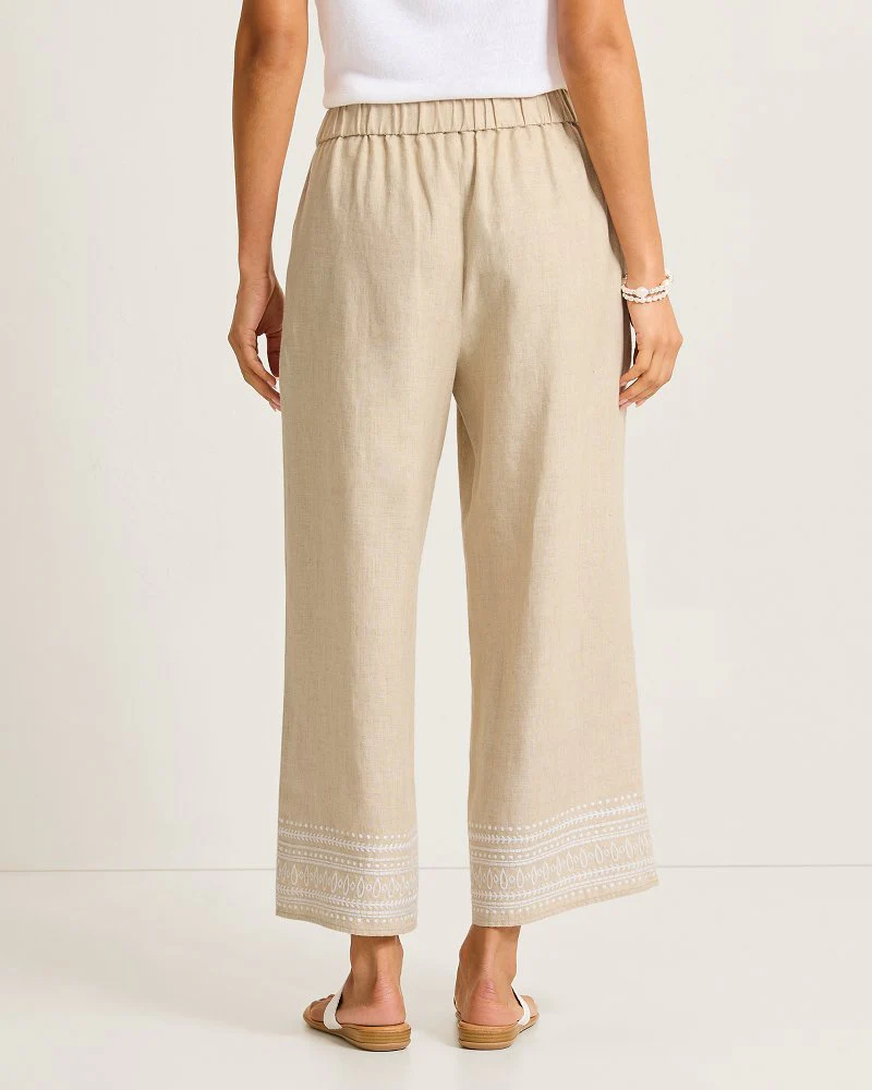 Two Palms Embroidered Linen Coulottes - Image 3