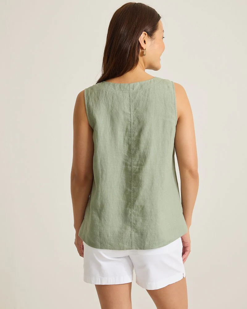 Coastalina Linen V-Neck Tie-Front Top - Image 2