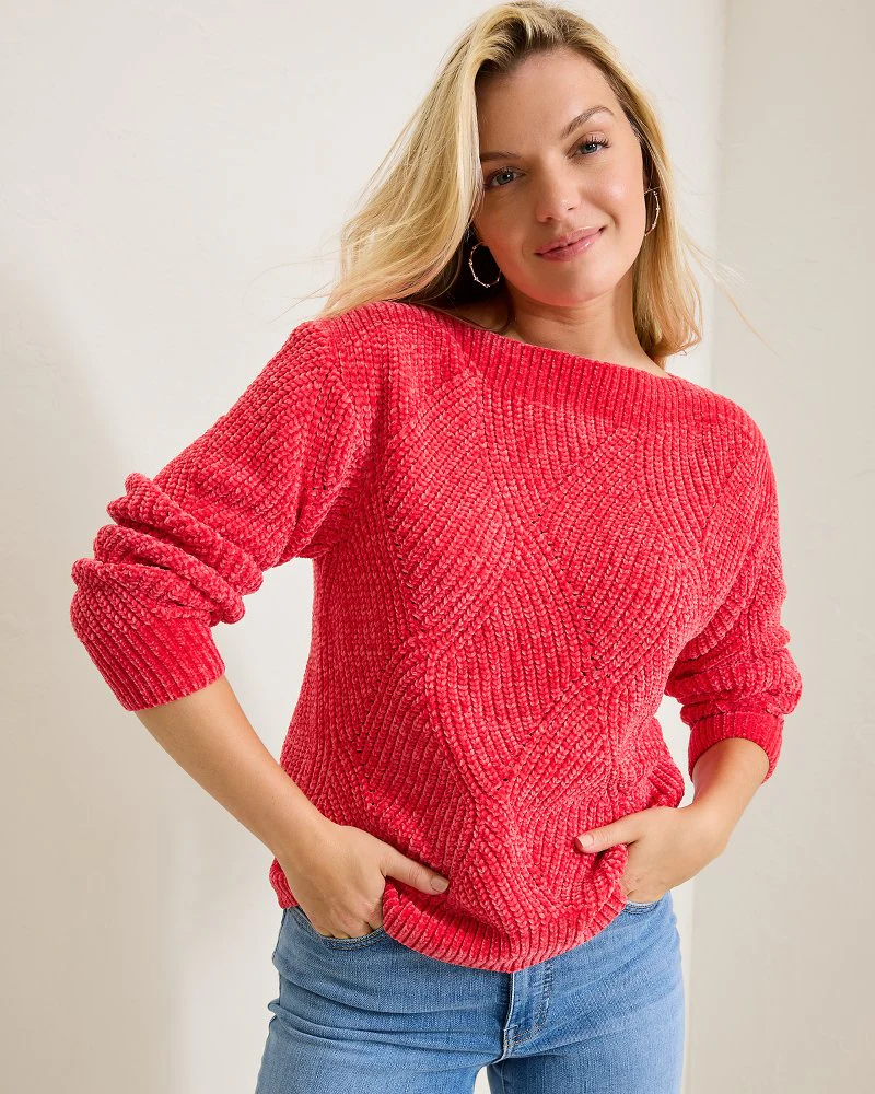 Island Luna Chenille Shell Stitch Boat-Neck Sweater - Image 2