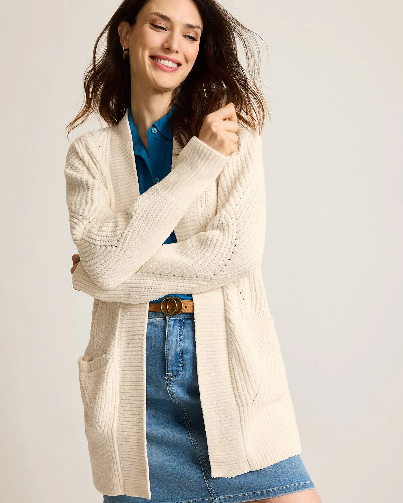 Island Luna Chenille Shell Stitch Cardigan - Image 2