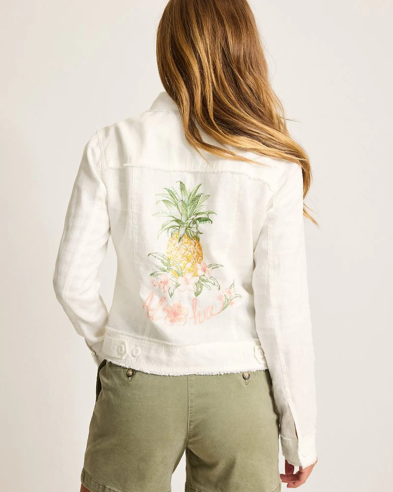 Two Palms Pineapple Paradise Linen Raw-Edge Jacket - Image 3