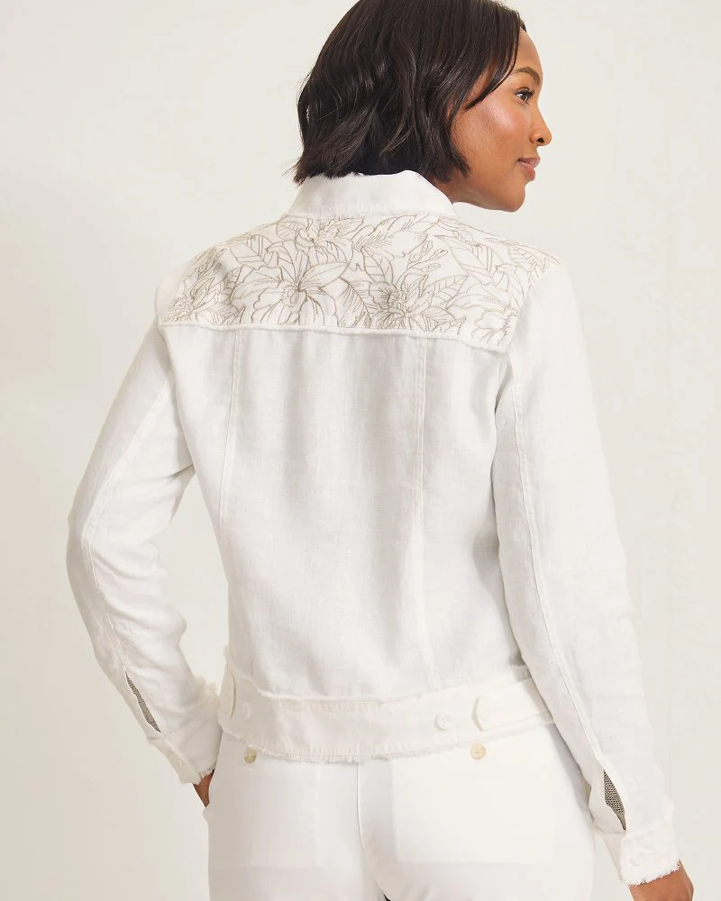 Two Palms Embroidered Flora Fresco Linen Jacket - Image 2