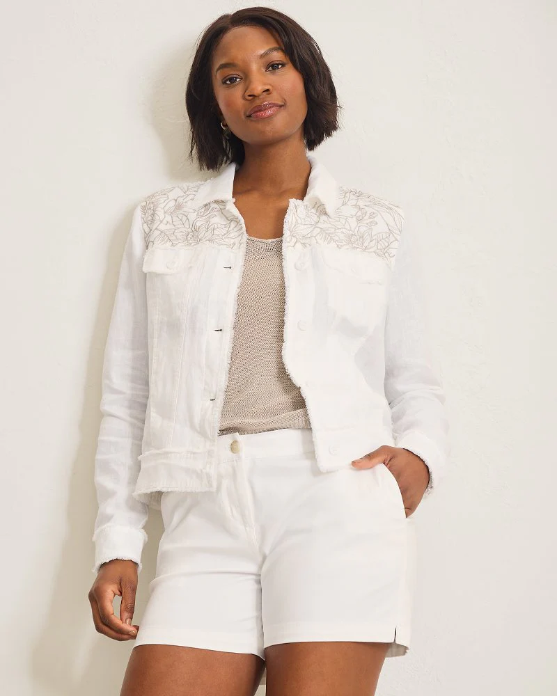 Two Palms Embroidered Flora Fresco Linen Jacket - Image 3