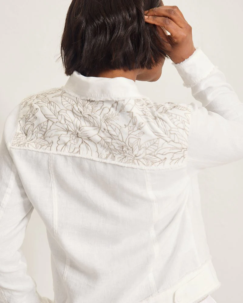 Two Palms Embroidered Flora Fresco Linen Jacket - Image 5