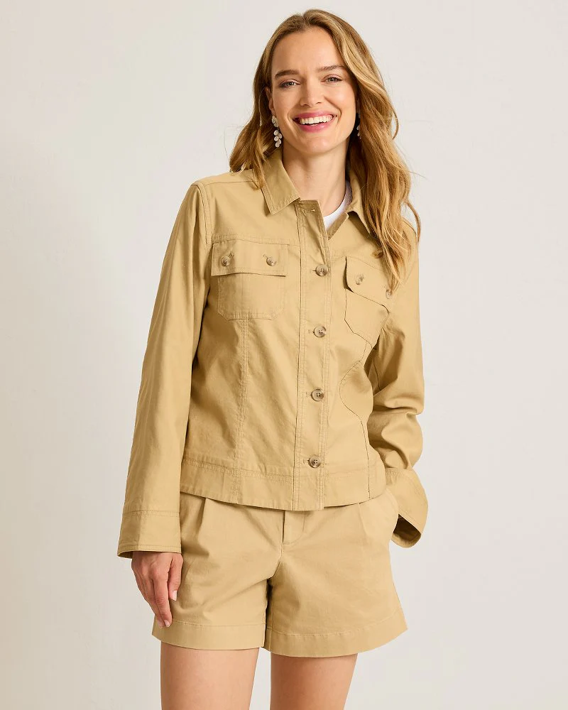 Seaside Breeze Cropped Stretch-Linen Jacket - Image 2