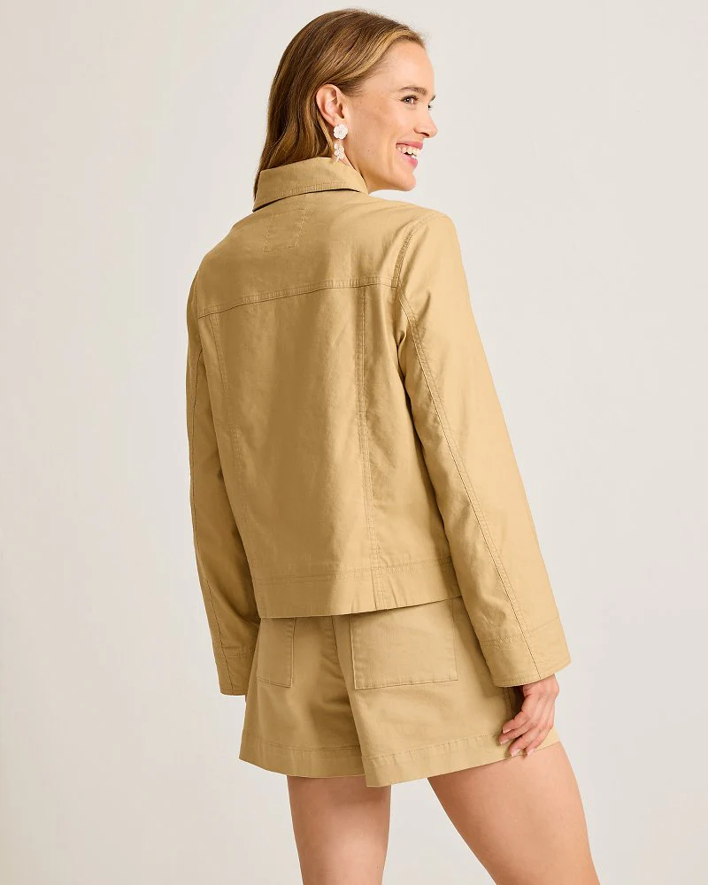 Seaside Breeze Cropped Stretch-Linen Jacket - Image 3