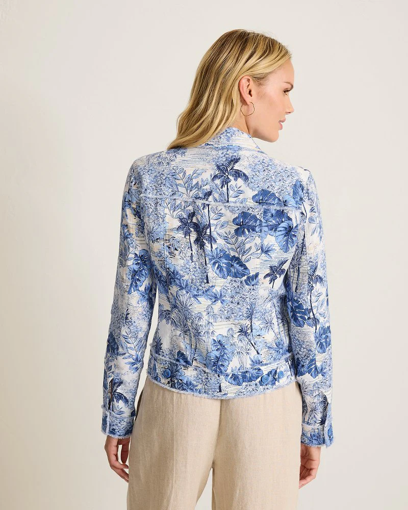 Two Palms Botanical Breeze Raw-Edge Linen Jacket - Image 3