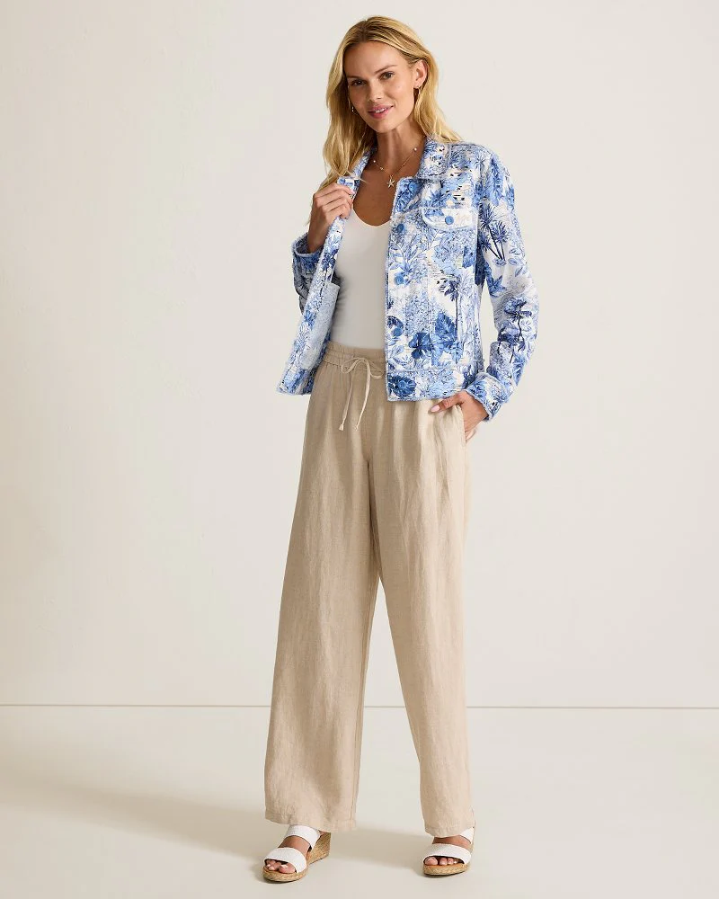Two Palms Botanical Breeze Raw-Edge Linen Jacket - Image 4