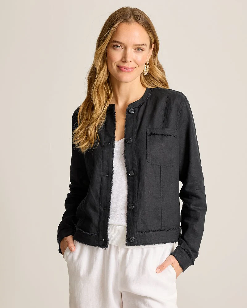 Two Palms Patch Pocket Raw-Edge Linen Jacket