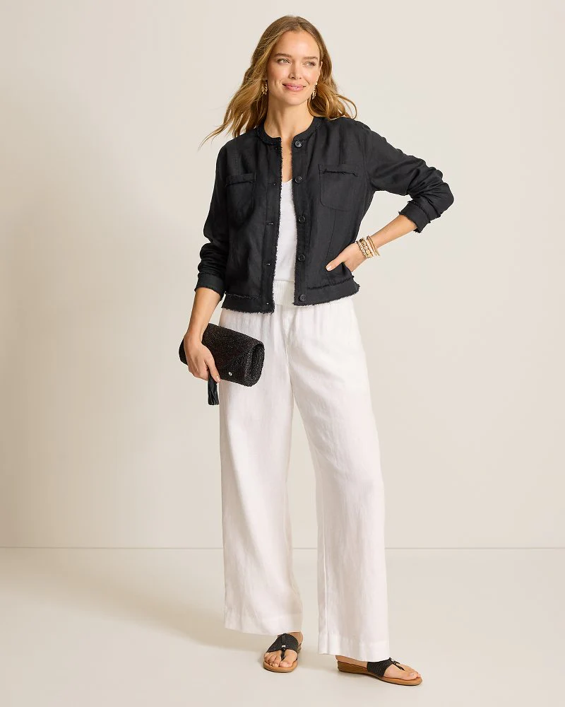 Two Palms Patch Pocket Raw-Edge Linen Jacket - Image 2