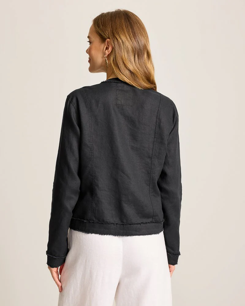 Two Palms Patch Pocket Raw-Edge Linen Jacket - Image 3