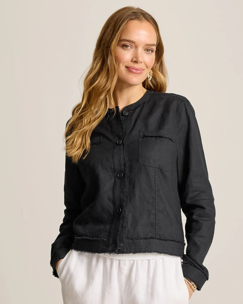 Two Palms Patch Pocket Raw-Edge Linen Jacket - Image 4