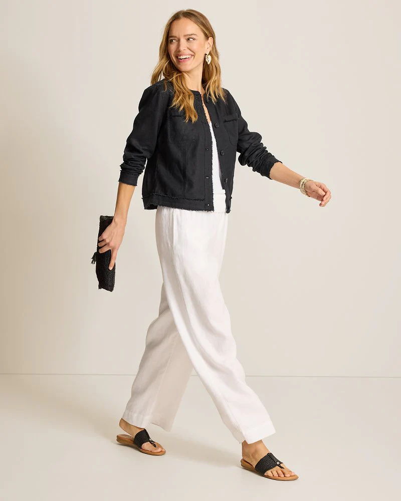 Two Palms Patch Pocket Raw-Edge Linen Jacket - Image 5