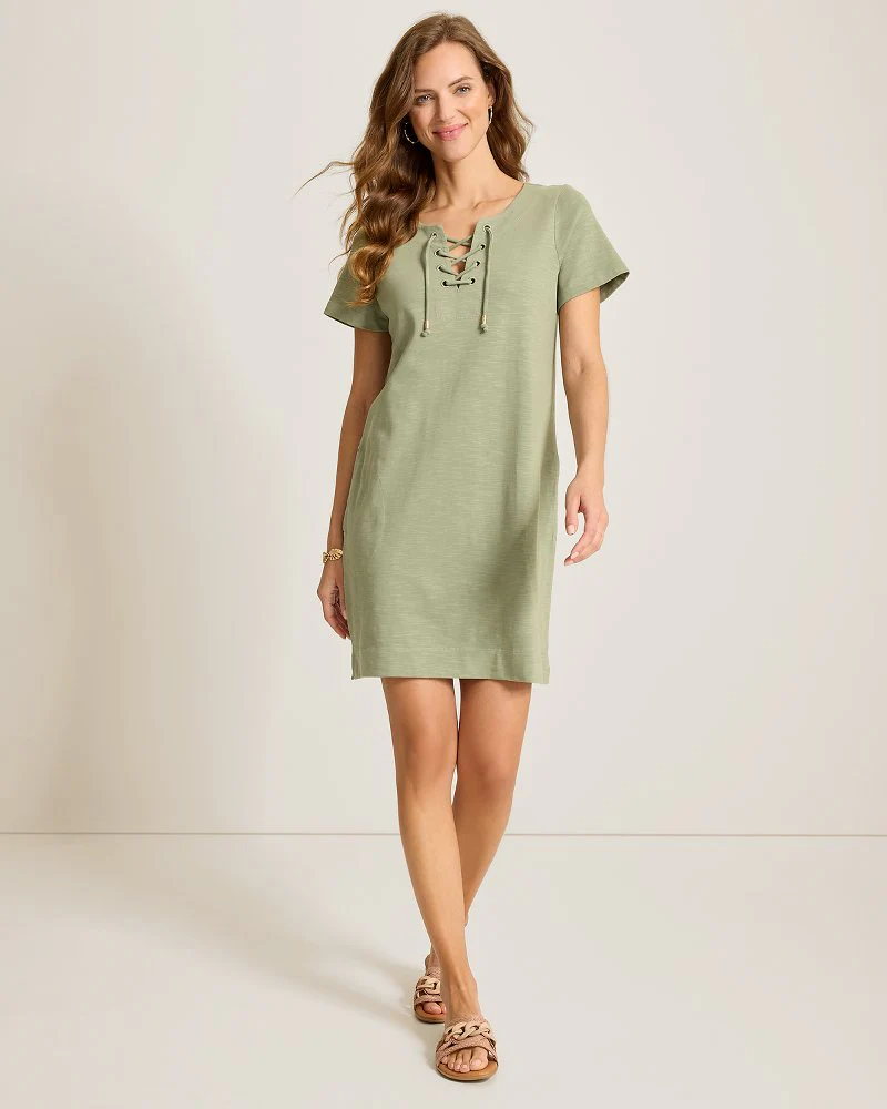 Sunset Harbor Lace-up Short Sleeve Dress